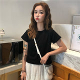 Gcfaka Cotton 2024 Summer Wear New Pure Cotton Short Style Show Thin Crop Short-Sleeve T-Shirt Women's Slim And Versatile Pure Color Jacket Tide