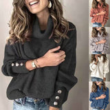 Gcfaka Solid Color Sweater, Loose Turtleneck Sweater, Women's Jumper