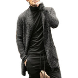 Gcfaka Men's Wear Long Sleeve Mixed Color Knit Pocket Cardigan Trench Coat Sweater