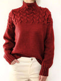 Gcfaka Women's Casual Sweater Turtleneck Flower Long Sleeves Loose Knit Jumper Autumn And Winter Women