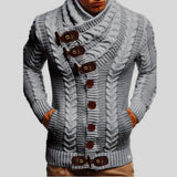 Gcfaka Men's Turtleneck Button Horn Buckle Knit Fashion Cardigan Men's Sweater