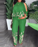 Gcfaka New Women's Round Neck Nail Bead, Rotator Sleeve T-Shirt And Trousers Positioning Print Suit