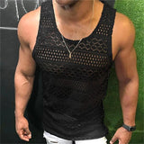 Gcfaka Men's New Hollow Out Breathable Vest Men's Jacket Tank Top Slim T-Shirt