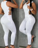 Gcfaka Summer New Women's Waist Slim Sexy Punk Slim Women's Hollow Out Jumpsuit