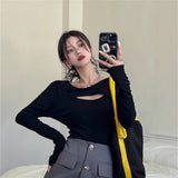 Gcfaka Long-Sleeved T-Shirt Women's Autumn 2024 New Hot Girl Sexy Slim Design Sense Bottom Shirt Student Top