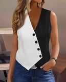 Gcfaka New Summer New Sleeveless Jumpsuit Fashion Slim V-Neck Vest Clip