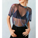 Gcfaka Women's Wear 2024 New Short-Sleeved T-Shirt Women's Perspective Nightclub Top