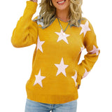 Gcfaka Women's Fashion Autumn And Winter New Sweater Long Sleeve Round Collar Knit Jumper Five-Pointed Star Loose Casual Women's Clothing