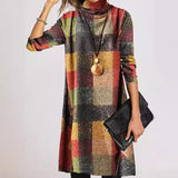 Gcfaka Autumn / Winter New Vintage Thickened French Cashmere Grinding Wool High Collar Long Sleeve Plaid Dress Direct Sales