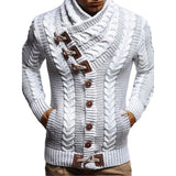 Gcfaka Men's Turtleneck Button Horn Buckle Knit Fashion Cardigan Men's Sweater