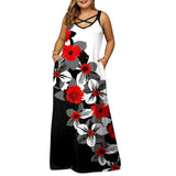 Gcfaka Summer Gradient Positioning Print V Neck Short Sleeve Large Size Pocket Dress Dress