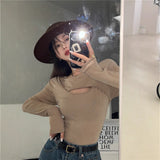 Gcfaka Long-Sleeved T-Shirt Women's Autumn 2024 New Hot Girl Sexy Slim Design Sense Bottom Shirt Student Top