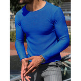 Gcfaka Men's Casual Round Neck Sweater Solid Color Slim Long Sleeve Knit Jumper Men's Sweater