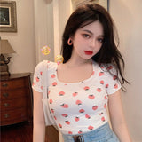Gcfaka Cool Hot Girl Sexy Square Collar Short T-Shirt Female Summer Versatile Slim Slim Bottom Top Female Student Tide