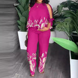 Gcfaka New Women's Round Neck Nail Bead, Rotator Sleeve T-Shirt And Trousers Positioning Print Suit