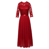 Gcfaka Dress Station Splicing Chiffon Dress Round Collar Lace Dress Evening Dress Women's Dress