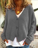 Gcfaka And Winter Women's Sweater Cardigan Pure Color Long Sleeve V Neck Sweater Women