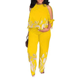 Gcfaka New Women's Round Neck Nail Bead, Rotator Sleeve T-Shirt And Trousers Positioning Print Suit