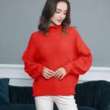 Gcfaka Style Women's Sweater Fashion Casual Women's Long Sleeve High Collar Pure Color Knit Pullover