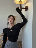 Gcfaka Long-Sleeved T-Shirt Women's Autumn 2024 New Hot Girl Sexy Slim Design Sense Bottom Shirt Student Top