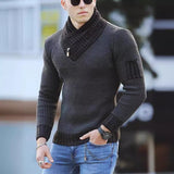 Gcfaka Men's Casual Slim Knit Jumper Long Sleeve Scarf Neck Sweater Men's Wear