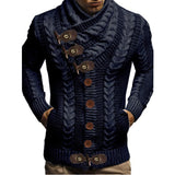 Gcfaka Men's Turtleneck Button Horn Buckle Knit Fashion Cardigan Men's Sweater