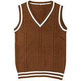 Gcfaka Sweater Women's Vest V-Neck Striped Stitching Casual Knit Vest Jumper