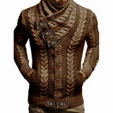Gcfaka Men's Turtleneck Button Horn Buckle Knit Fashion Cardigan Men's Sweater