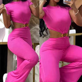 Gcfaka 2024 Women's Sexy Round Collar Open Back Slim And Hip Solid Color Jumpsuit Sportswear