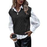 Gcfaka Lady Fashion Knit Vest New Autumn And Winter Vest Sleeveless Twisted Flower V-Neck Top