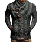 Gcfaka Men's Turtleneck Button Horn Buckle Knit Fashion Cardigan Men's Sweater
