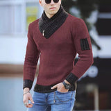 Gcfaka Men's Casual Slim Knit Jumper Long Sleeve Scarf Neck Sweater Men's Wear