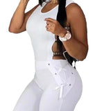 Gcfaka Summer New Women's Waist Slim Sexy Punk Slim Women's Hollow Out Jumpsuit